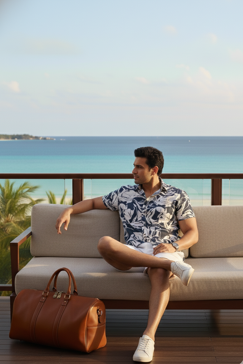 Hawaiian Shirt I Rose Fabric I Navy I Moon N Lotus