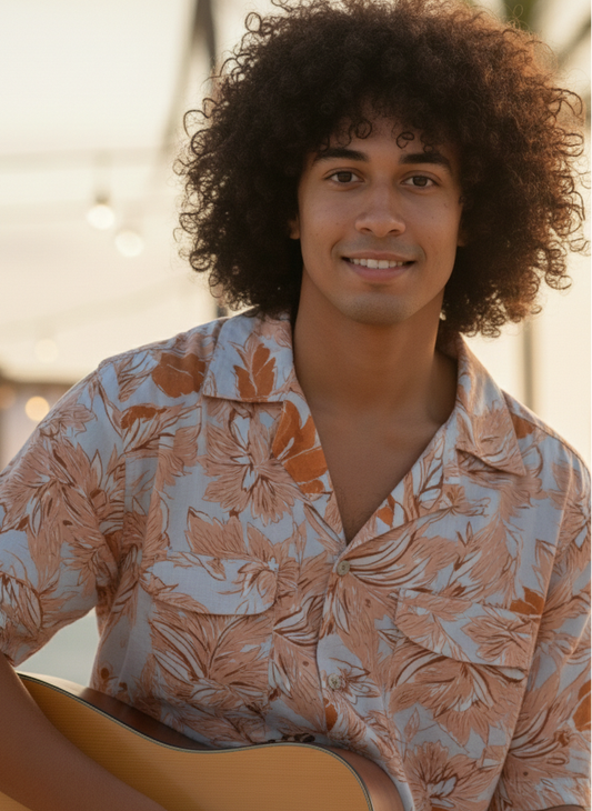 Hawaiian Shirt I Rose Fabric I Orange I Moon N Lotus