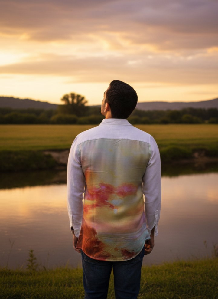 Sunrise Printed Shirt I Bamboo I White I Moon N Lotus