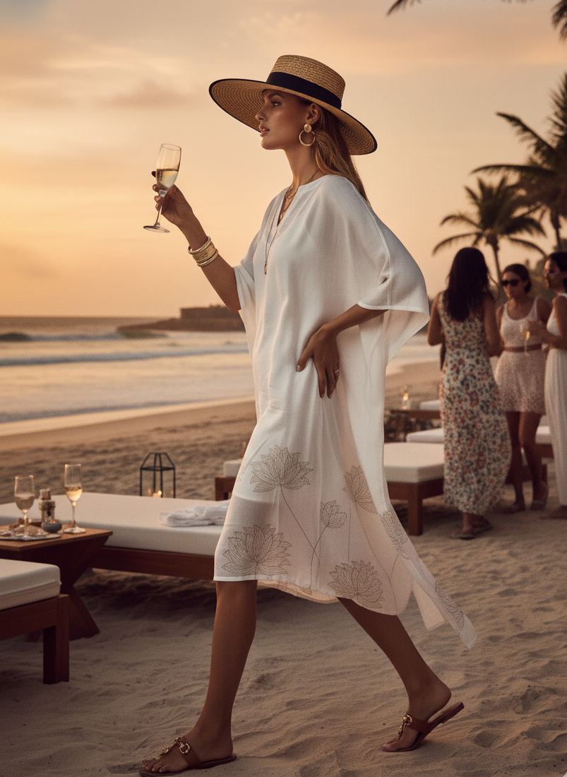 Mid Kaftan I Bamboo Fabric I White I Floral Foil | Moon N Lotus