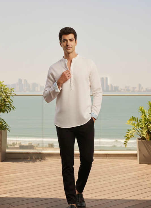 Kurta Shirt I Bamboo fabric I white I Moon N Lotus