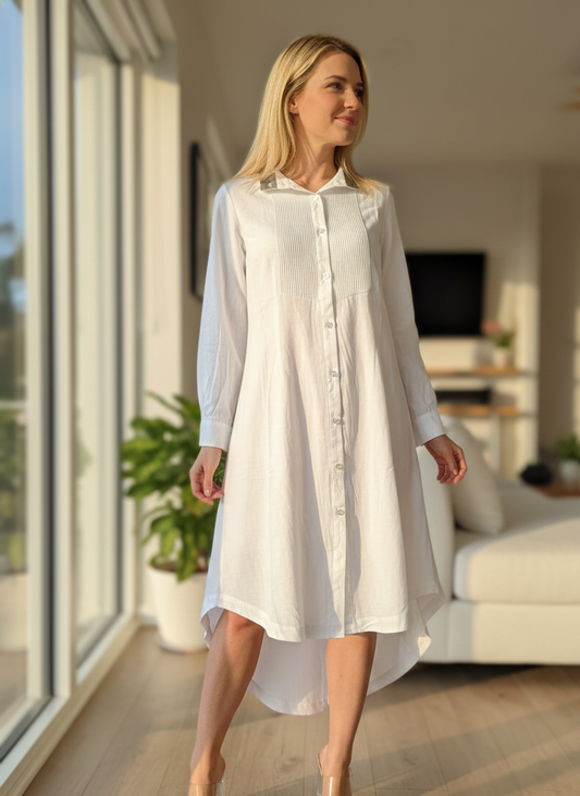 Kurta Shirt Dress I 100% Hemp Fabric I White I Moon N Lotus