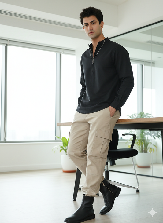 Casual Kurta I Cotton Hemp fabric I Black I Moon N Lotus