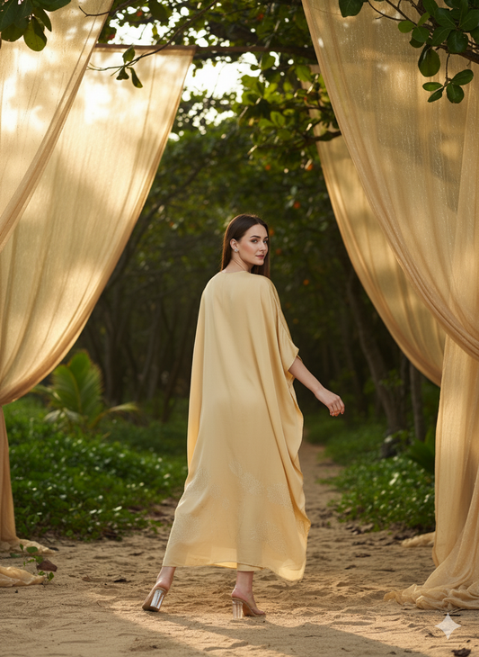 Kaftan I Rose Fabric I Gold I Floral Foil | Moon N Lotus