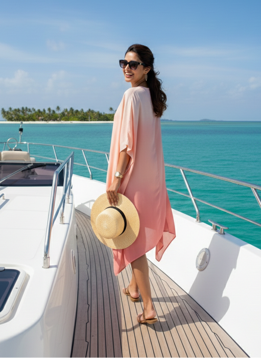 Mid Kaftan I Rose Fabric I Sky Print | Moon N Lotus