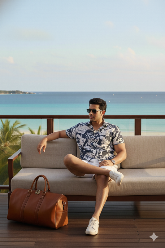 Hawaiian Shirt I Rose Fabric I Navy I Moon N Lotus