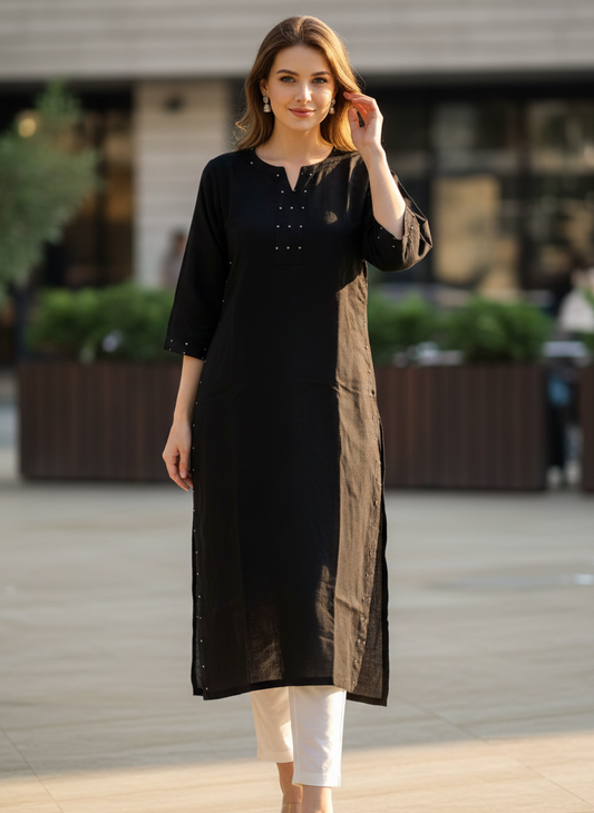 Aline kurta dress I Rose Fabric I Black I Polka | Moon N Lotus
