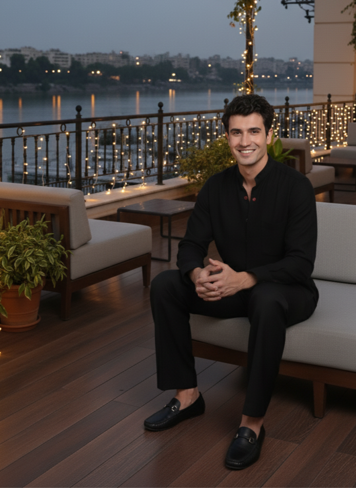 Asian Collar Shirt I Orange Fabric I Black Shirt I Moon N Lotus