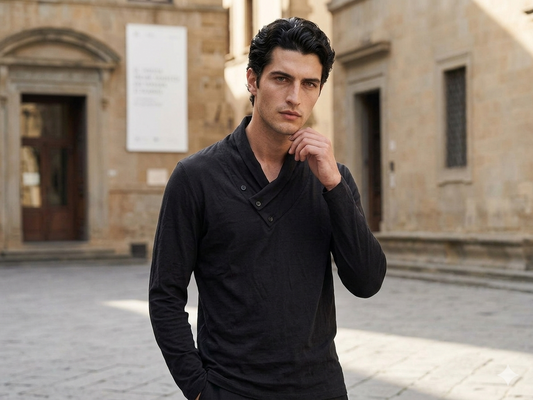 Front view of black full sleeve bamboo T-shirt with clean minimal silhouette Moon N Lotus