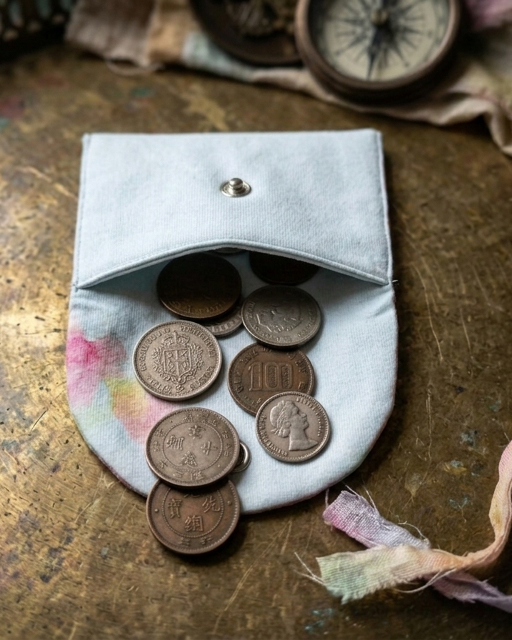 Front view of rose fabric coin pouch with clean compact design Moon N Lotus