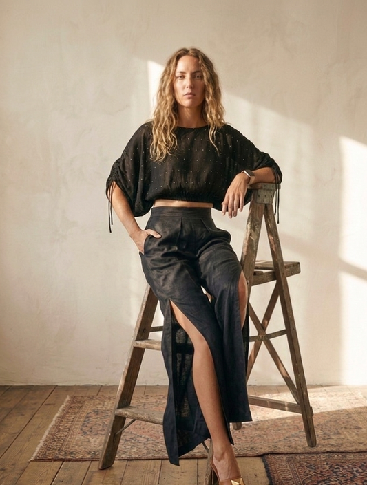 Flowy black Bali culottes capturing movement and ease Moon N Lotus