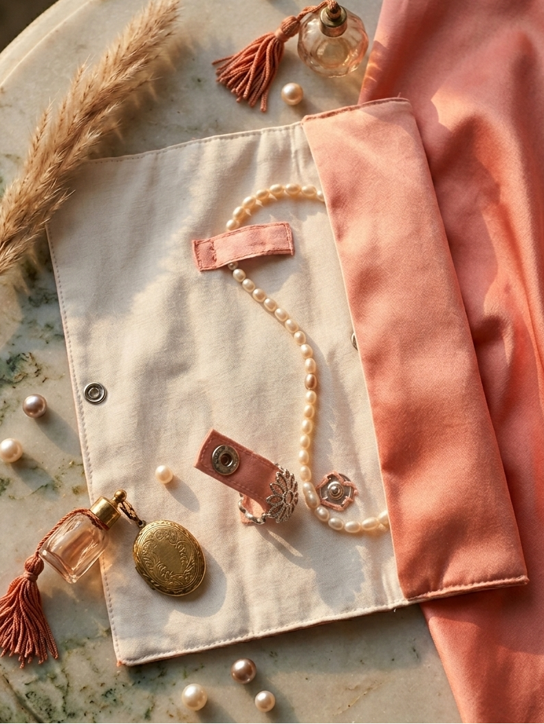 Open view of jewellery sleeve pouch showing organized storage compartments Moon N Lotus