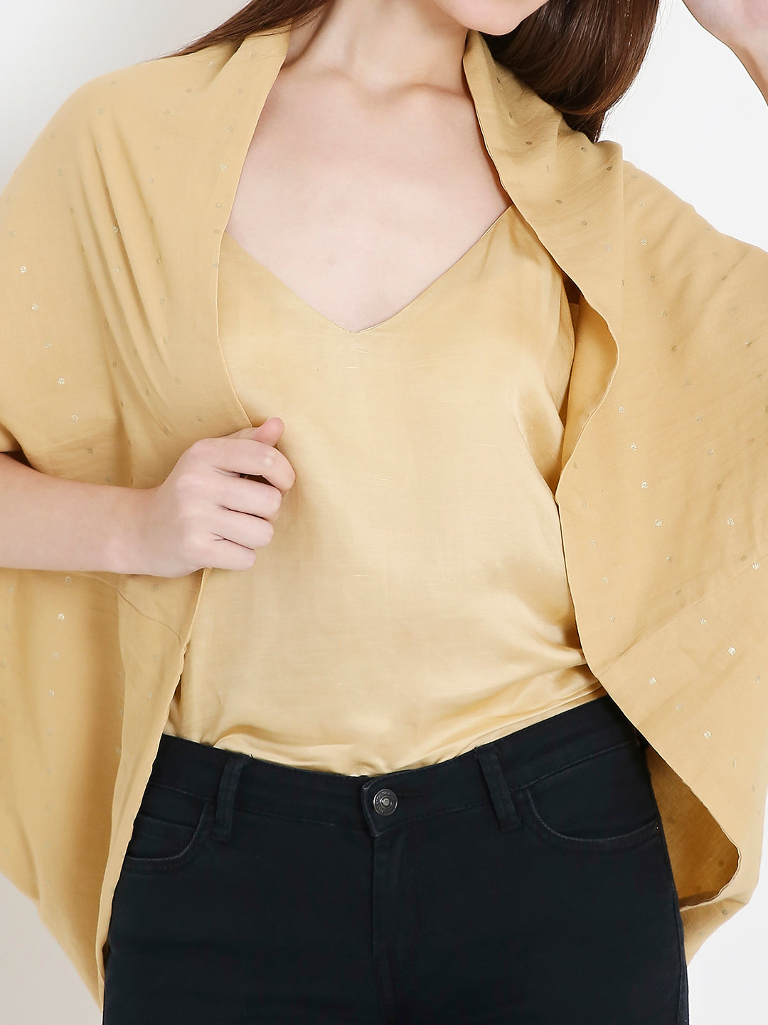 Reversible Shrug I Orange Fabric I Gold I Plain & Polka | Moon N Lotus