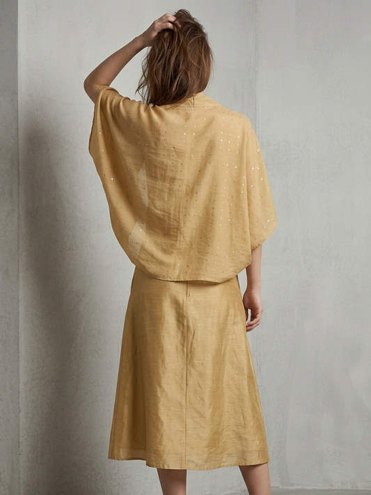 Styled gold reversible shrug outfit, versatile modern fashion Moon N Lotus