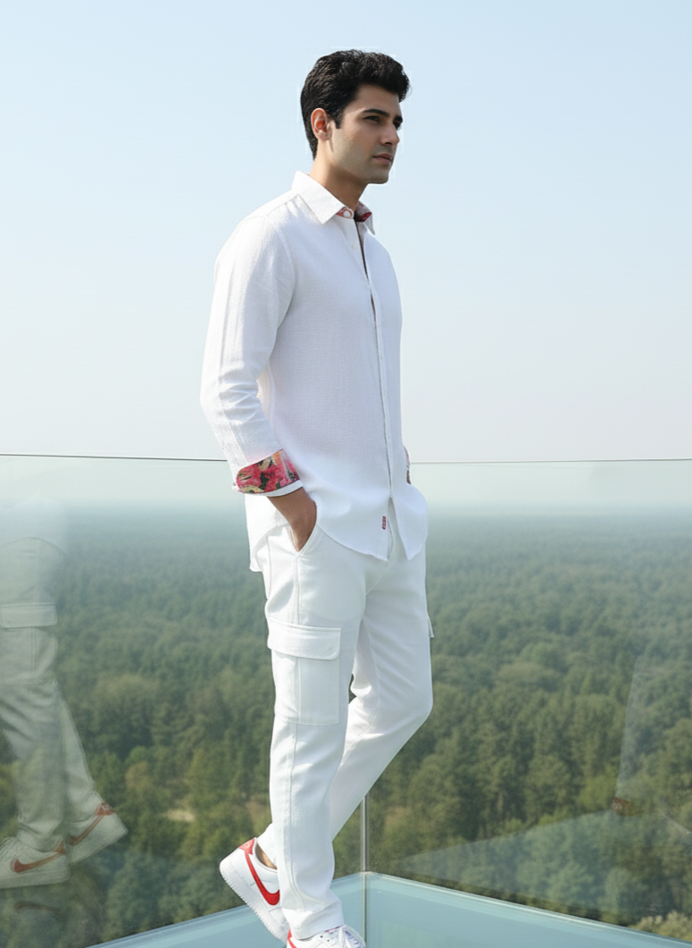 Lightweight white hemp shirt for men, perfect for summer and casual wear Moon N Lotus