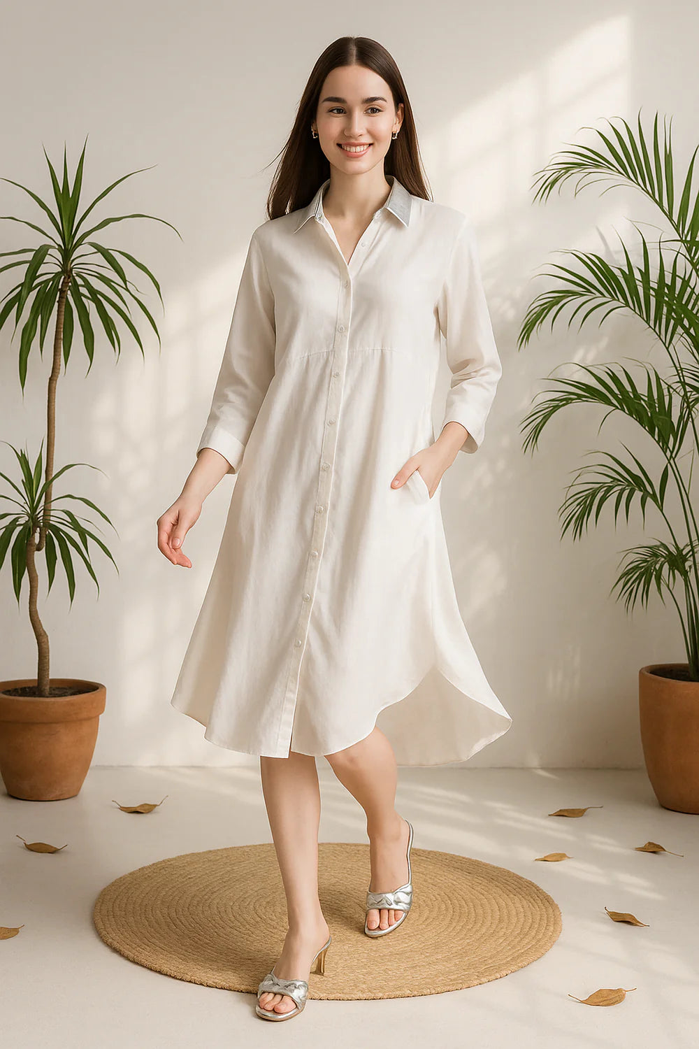 White Bamboo Shirt Dress