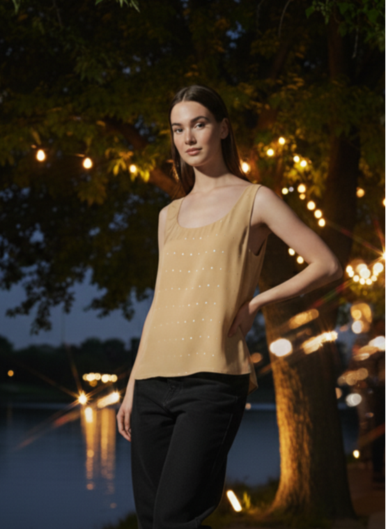 Plain side of gold reversible cami, minimal elegant layering top Moon N Lotus