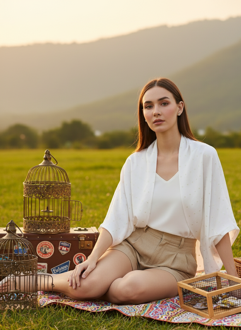 Reversable Shrug I Bamboo Fabric  I White I Moon N Lotus