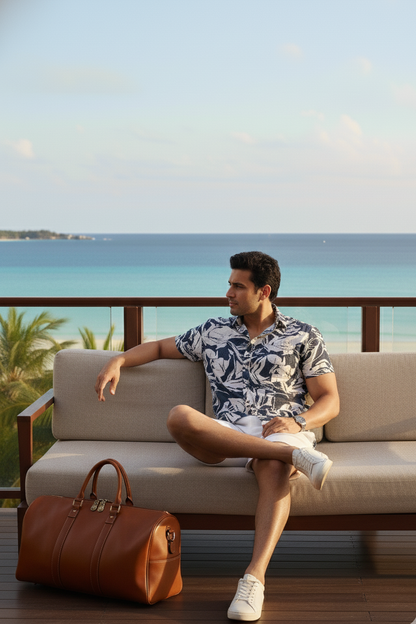 Hawaiian Shirt I  Rose Fabric I Navy I Moon N Lotus