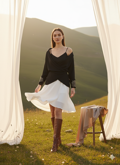 Short Wrap I Rose Fabric I Black I Foiling | Moon N Lotus