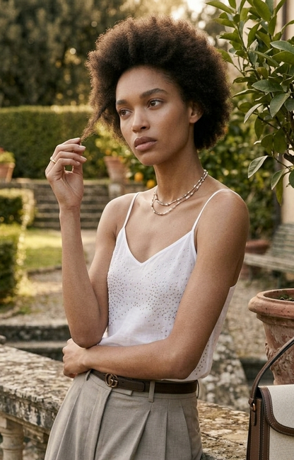 White Half Embroidery Slip | Orange Fabric | Moon N Lotus