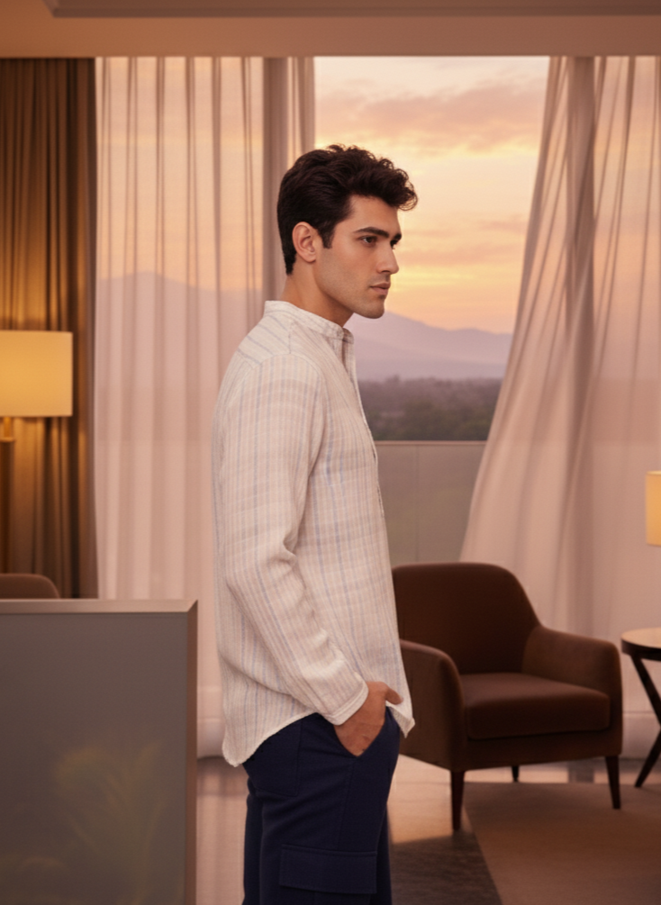 Printed Kurta I Bamboo fabric  I Stripe I Moon N Lotus