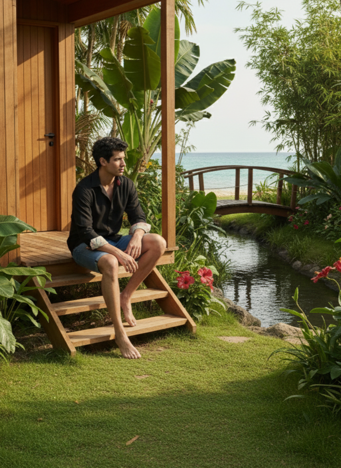 Collered Shirt I Orange Fabric I Black Shirt I Moon N Lotus