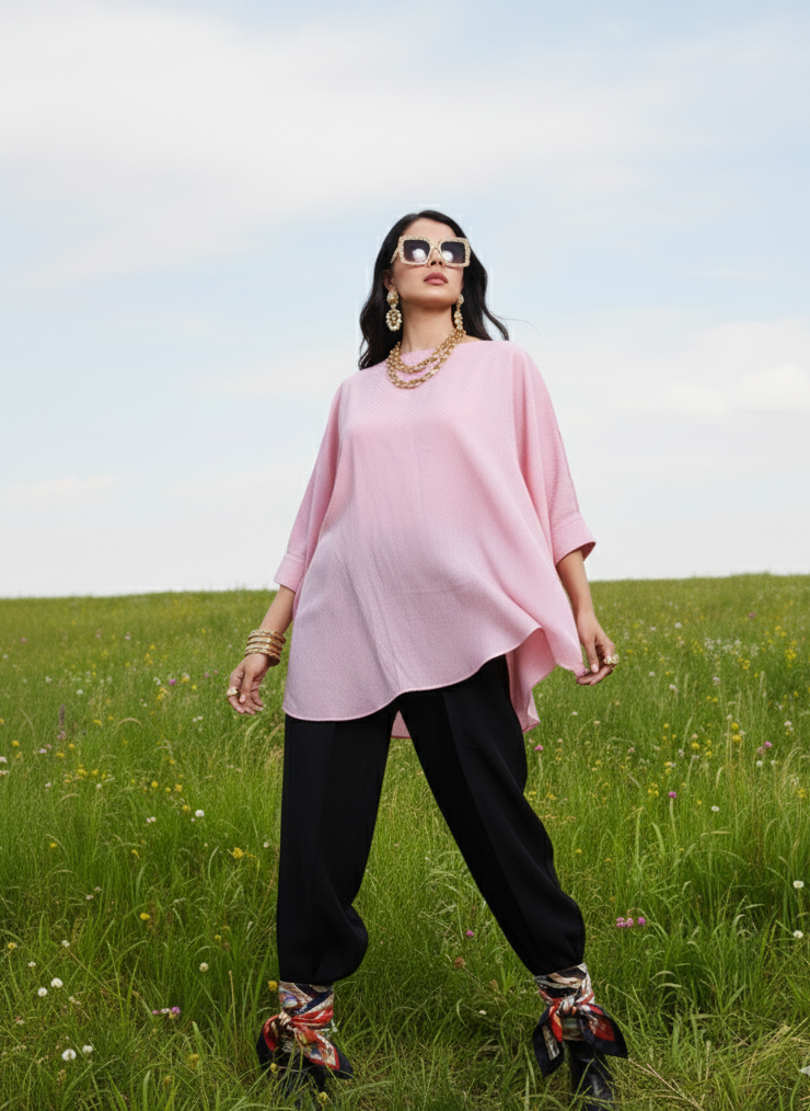 Assymetrical Top I Corn Fabric I Pink I Moon N Lotus