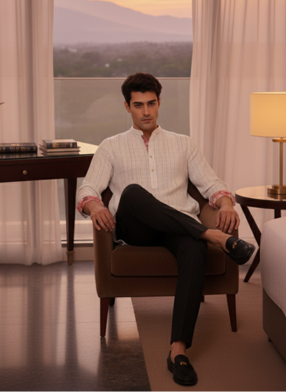 Printed Kurta I Bamboo fabric  I Stripe I Moon N Lotus