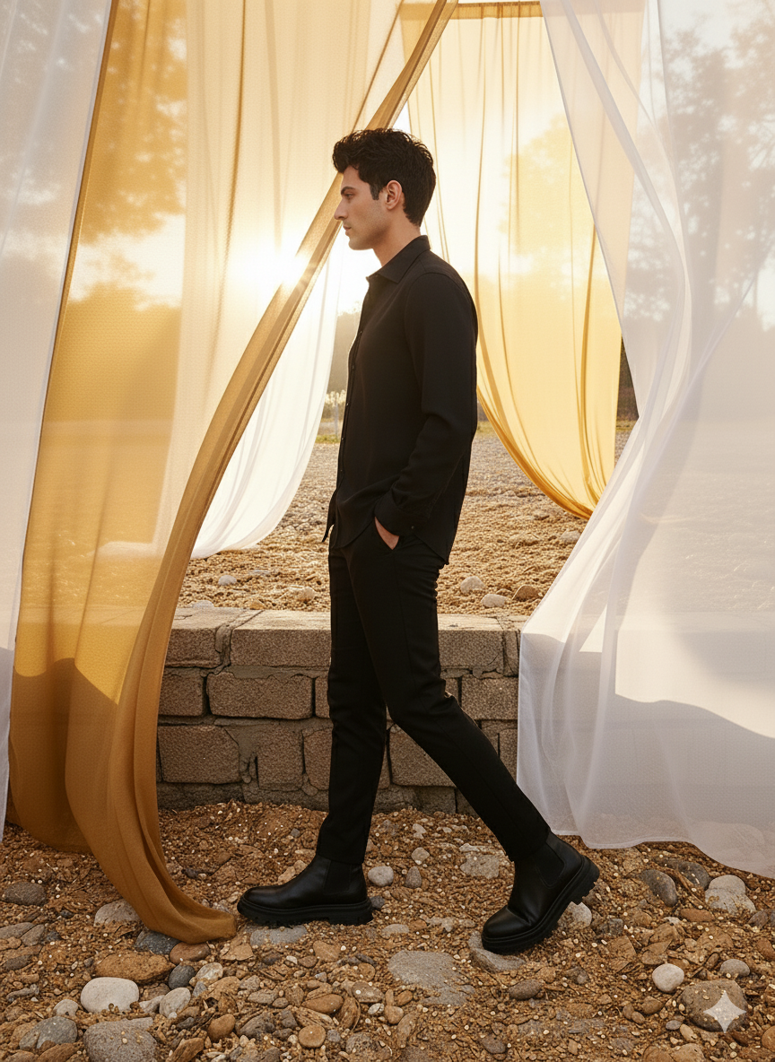 Classic Shirt I Orange Fabric I Black Shirt I Moon N Lotus