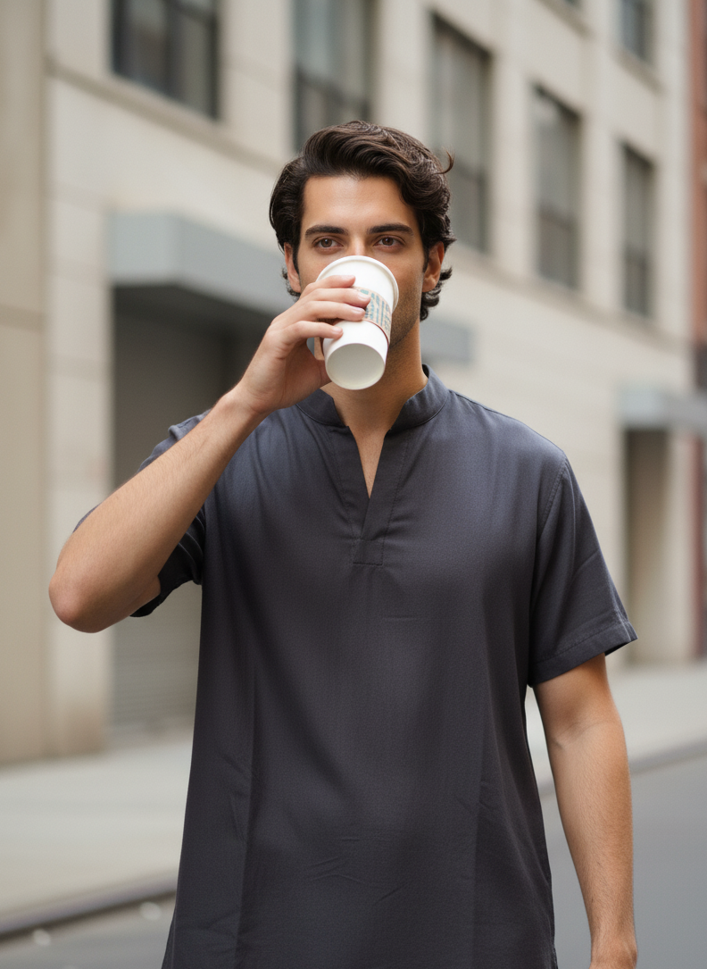 Kurta T-shirt | Bamboo Fabric | Black | Moon N Lotus