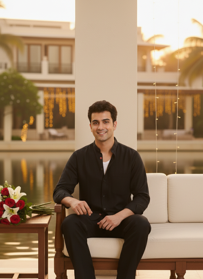 Asian Collar Shirt I Bamboo Fabric I Black Shirt I Moon N Lotus