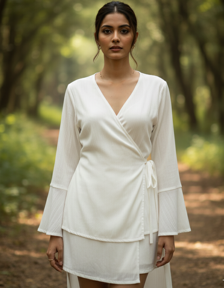 High Low Kimono Wrap I Bamboo Fabric I White I Floral Foil | Moon N Lotus