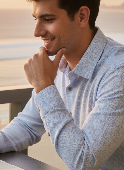 Slim Fit Shirt I Orange Fabric I Blue I Moon N Lotus