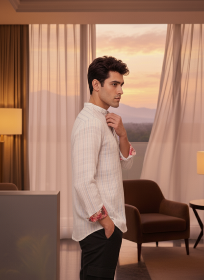 Printed Kurta I Bamboo fabric  I Stripe I Moon N Lotus