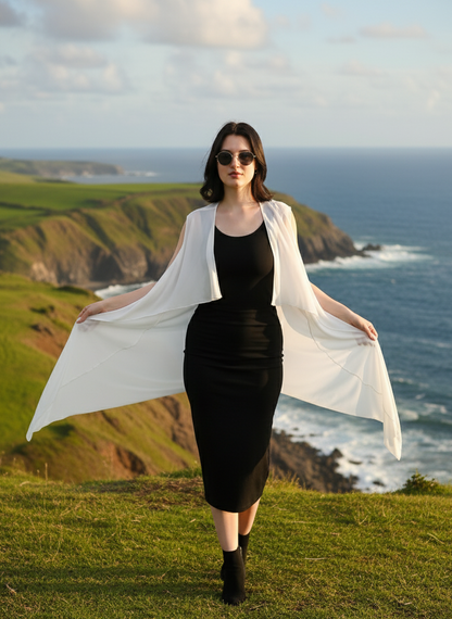 Sleveless Shrug I Orange Fabric I White | Moon N Lotus