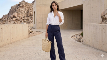 Navy Wide Leg Pants | Rose Fabric | Moon N Lotus