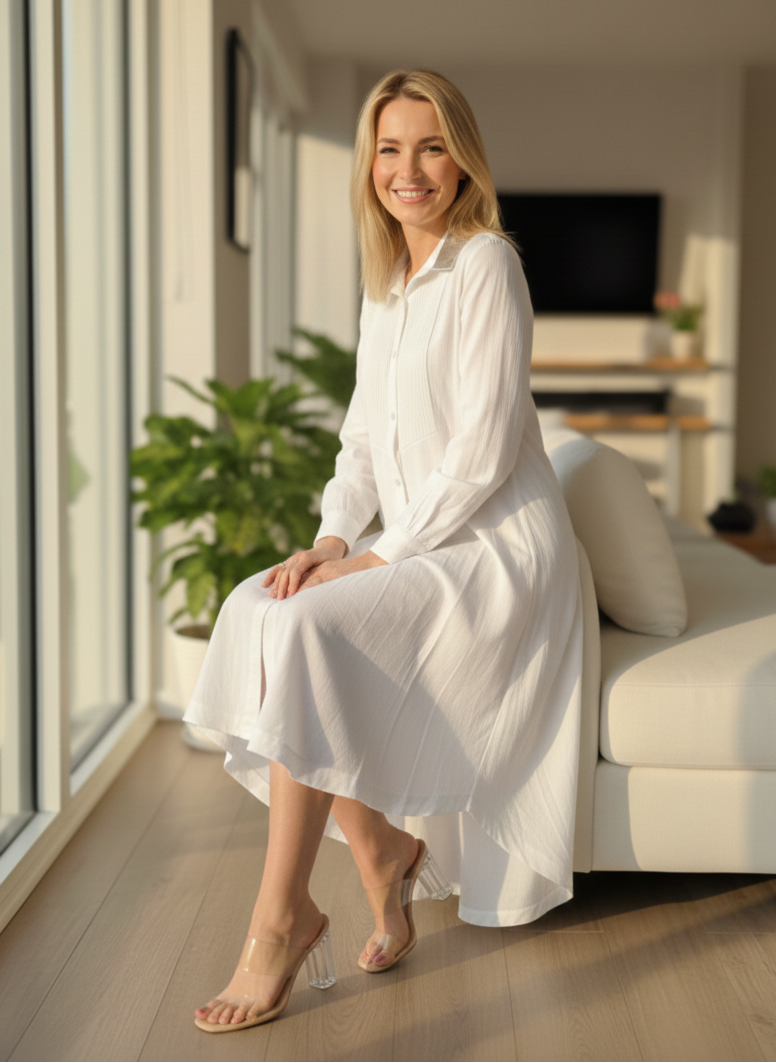 Kurta Shirt Dress I 100% Hemp Fabric I White I Moon N Lotus