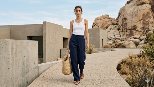 Navy Wide Leg Pants | Rose Fabric | Moon N Lotus