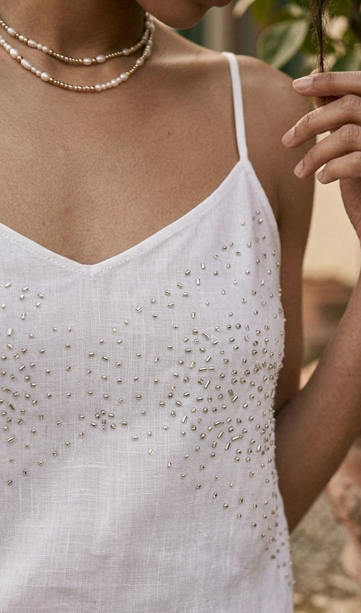 White Half Embroidery Slip | Orange Fabric | Moon N Lotus