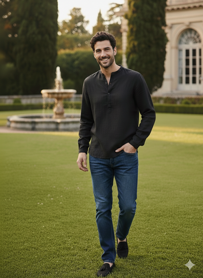 Kurta Shirt I Bamboo fabric I Black I Moon N Lotus