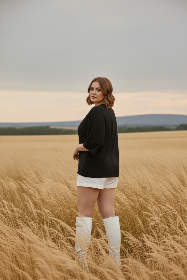 Kimono Top I Rose Fabric I Black I Moon N Lotus