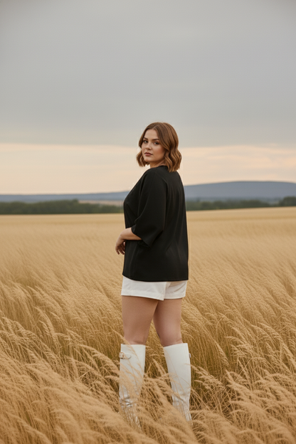 Kimono Top I Rose Fabric I Black I Moon N Lotus