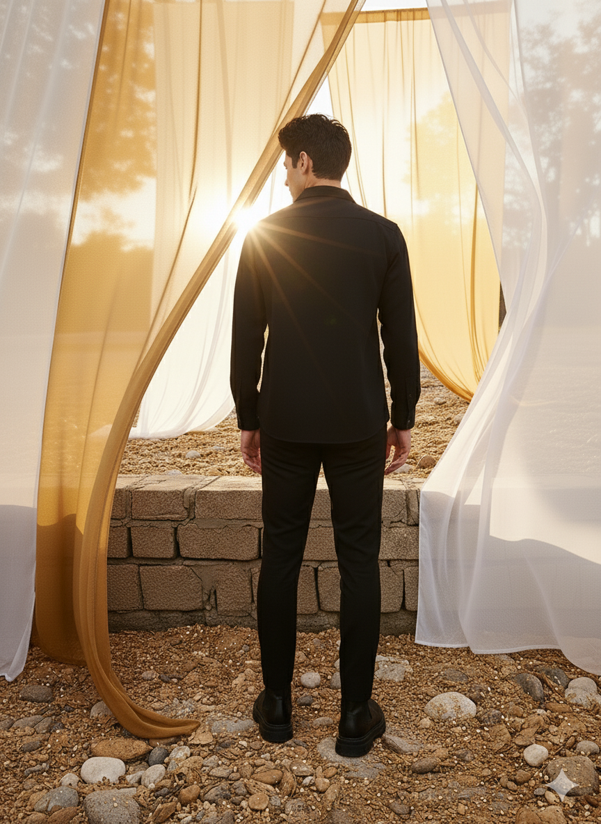 Classic Shirt I Orange Fabric I Black Shirt I Moon N Lotus