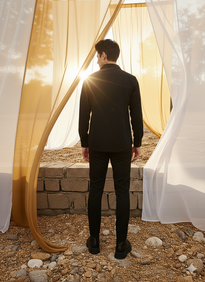 Classic Shirt I Orange Fabric I Black Shirt I Moon N Lotus