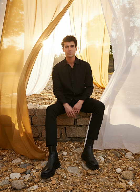 Classic Shirt I Orange Fabric I Black Shirt I Moon N Lotus