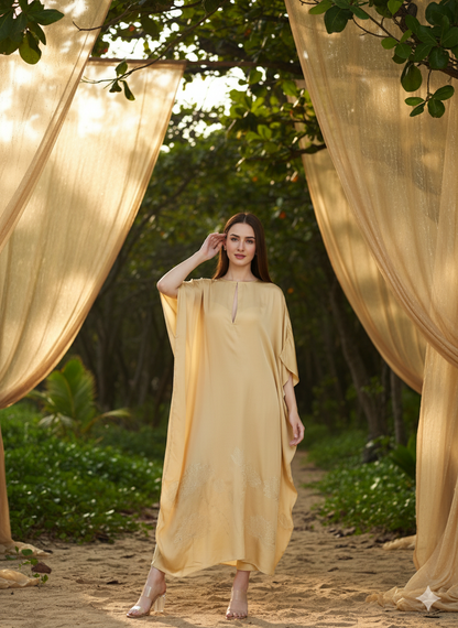 Kaftan I Rose Fabric I Gold I Floral Foil | Moon N Lotus