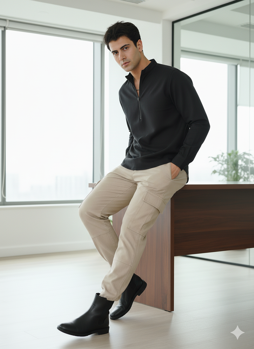 Casual Kurta I Cotton Hemp fabric I Black I Moon N Lotus