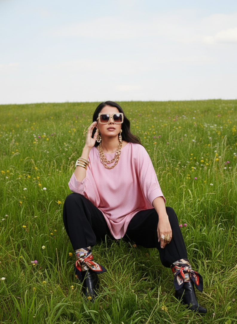 Assymetrical Top I Corn Fabric I Pink I Moon N Lotus