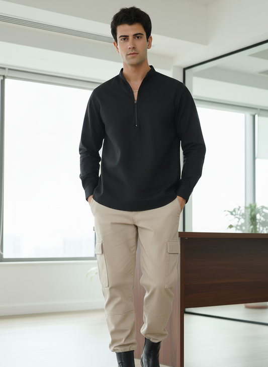 Casual Kurta I Cotton Hemp fabric I Black I Moon N Lotus